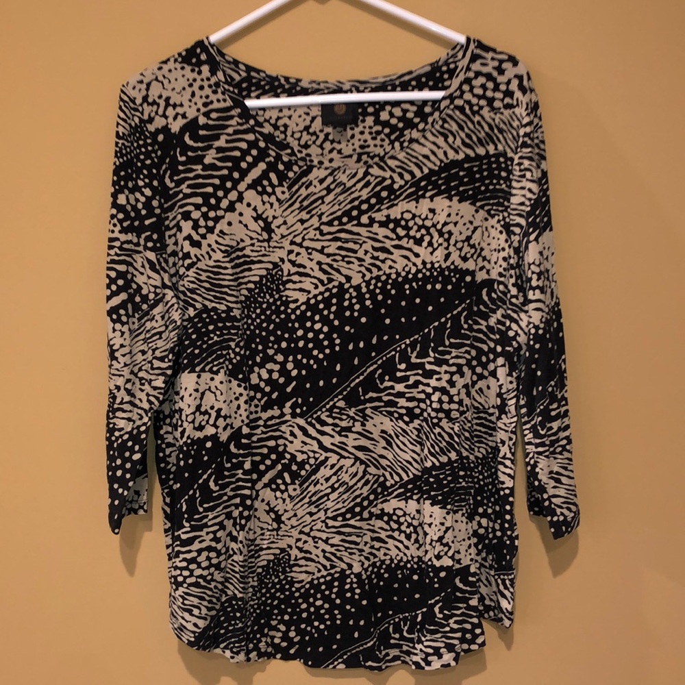 JM Collection 3/4 Sleeve Black & Tan Shirt in Size Large